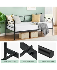 gaomon Daybed Frame, Metal with Floral Headboard, Heavy Duty Steel Slats Supports, Modern Twin Bed Frame for Living Room, Guest Room