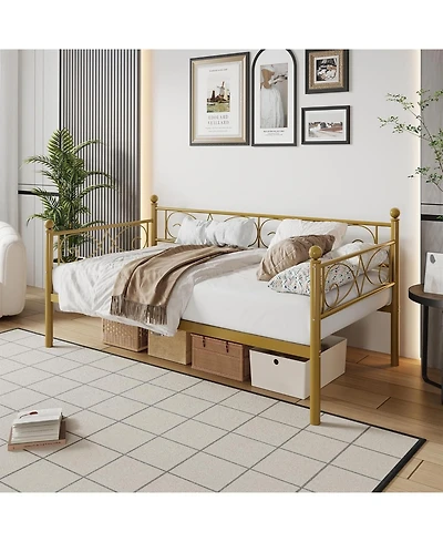 gaomon Daybed Frame, Metal with Floral Headboard, Heavy Duty Steel Slats Supports, Modern Twin Bed Frame for Living Room, Guest Room