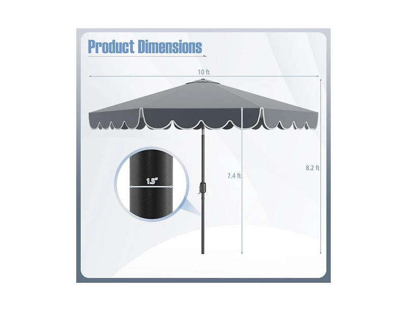 10 Ft Outdoor Market Umbrella with Crank and Tilt