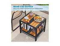 Slickblue Outdoor Side Table with Umbrella Hole and Shelf