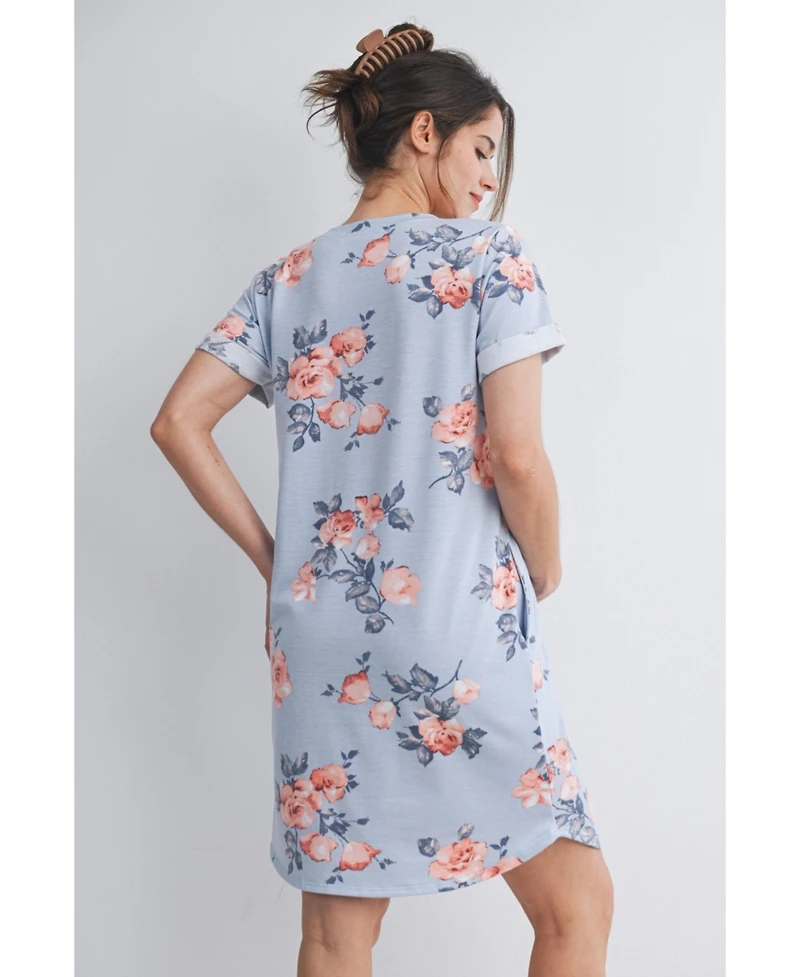 Hello Miz Maternity Floral Short Sleeve T-Shirt Dress with Pockets