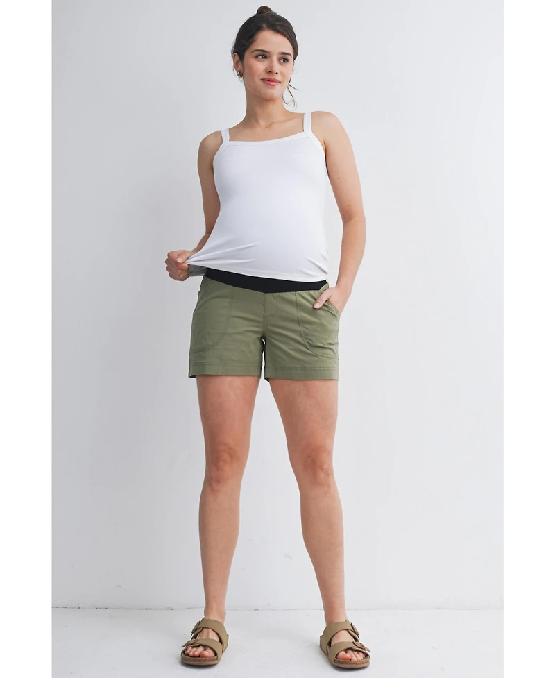 Hello Miz Women's Maternity Over-the-Belly Pull-On Shorts with Pockets