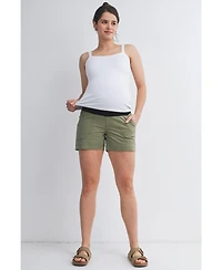 Hello Miz Women's Maternity Over-the-Belly Pull-On Shorts with Pockets