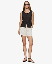 Sanctuary Women's Crewneck Button-Front Textured Top