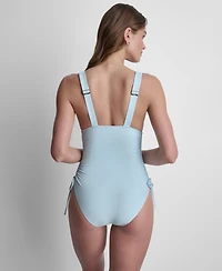 Dkny Women's Side Tie Plunge Removable Cups One-Piece Swimsuit