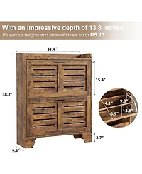 gaomon Shoe Cabinet Storage with 2 Flip Drawers Freestanding Shoe Organizer with Hooks Narrow Shoe Cabinet Slim Hidden Shoe Cabinet for Entryway