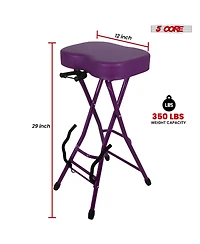 5Core Guitar Stool 3.15" Padded Chair Foldable Heavy Duty Music Seat Built in Foot Rest Guitar Stand