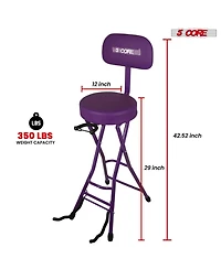 5Core Guitar Stool 3.15" Padded Chair w Backrest Foldable Music Seat Built in Foot Rest Guitar Stand