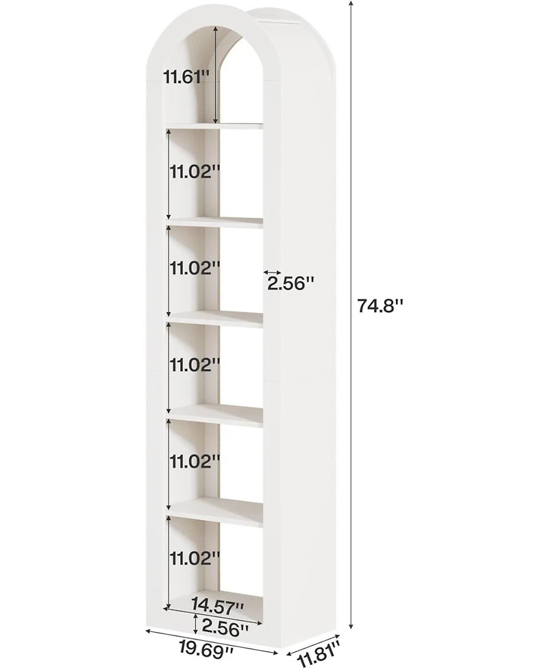Tribesigns 6-Tier Narrow Bookshelf, 74.8" Tall Arched Bookshelf, for Small Space, Home Office(2 Pcs)