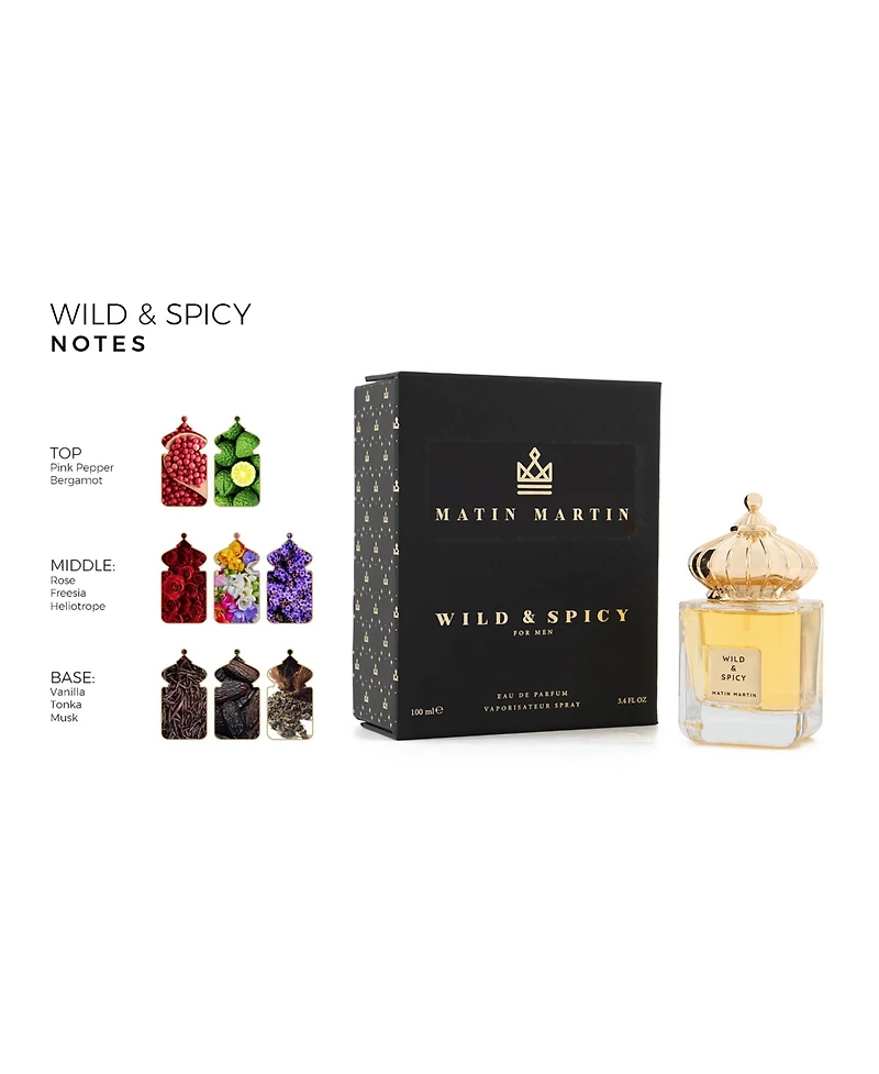 Matin Martin Wild and Spicy - Long-Lasting Perfume for Men - Vanilla Perfume with Fruity and Spicy Notes - Travel Size Cologne for Men