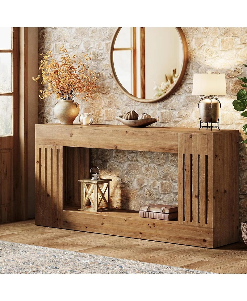 Tribesigns 63-Inch Sofa Table, Solid Wood, Vertical Stripe Legs