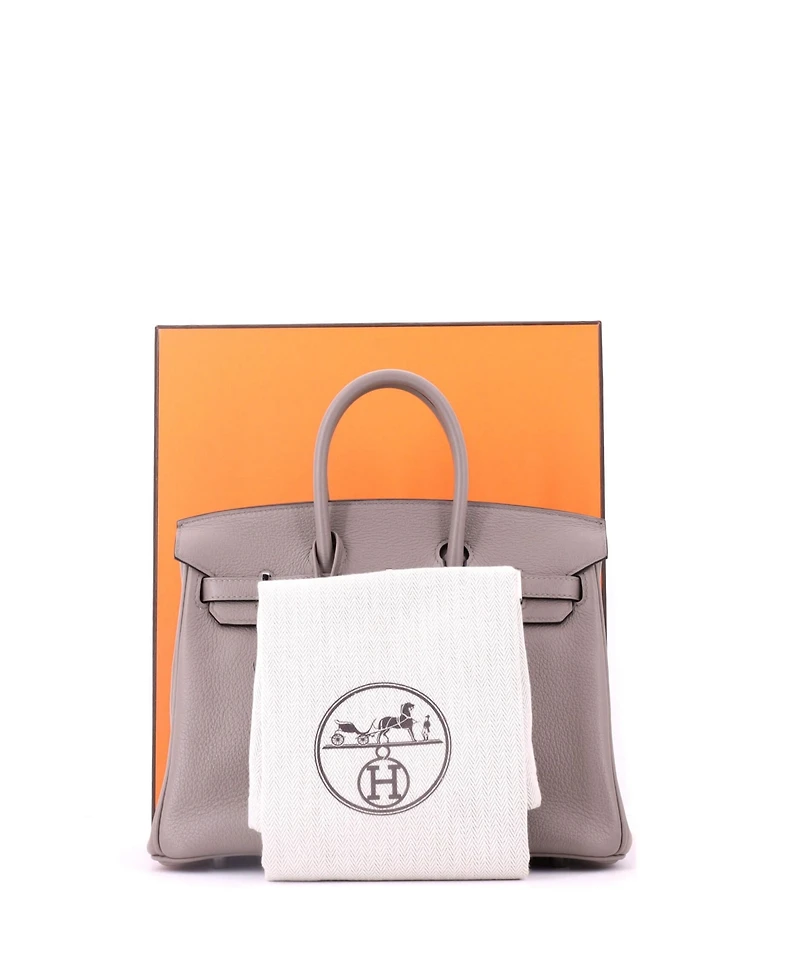 Pre-Owned HERMES Birkin 25 Handbag Grey Novillo with Palladium Hardware