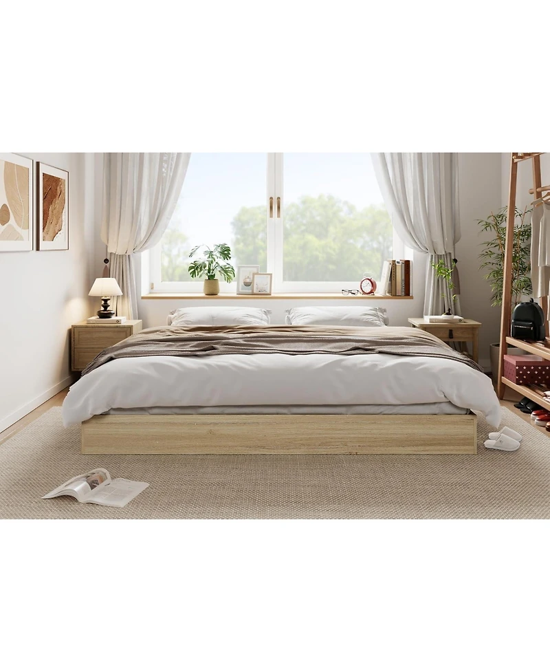 gaomon California King Solid Wood Platform Bed with Sturdy Slats, Minimalist Design, No Box Spring Required