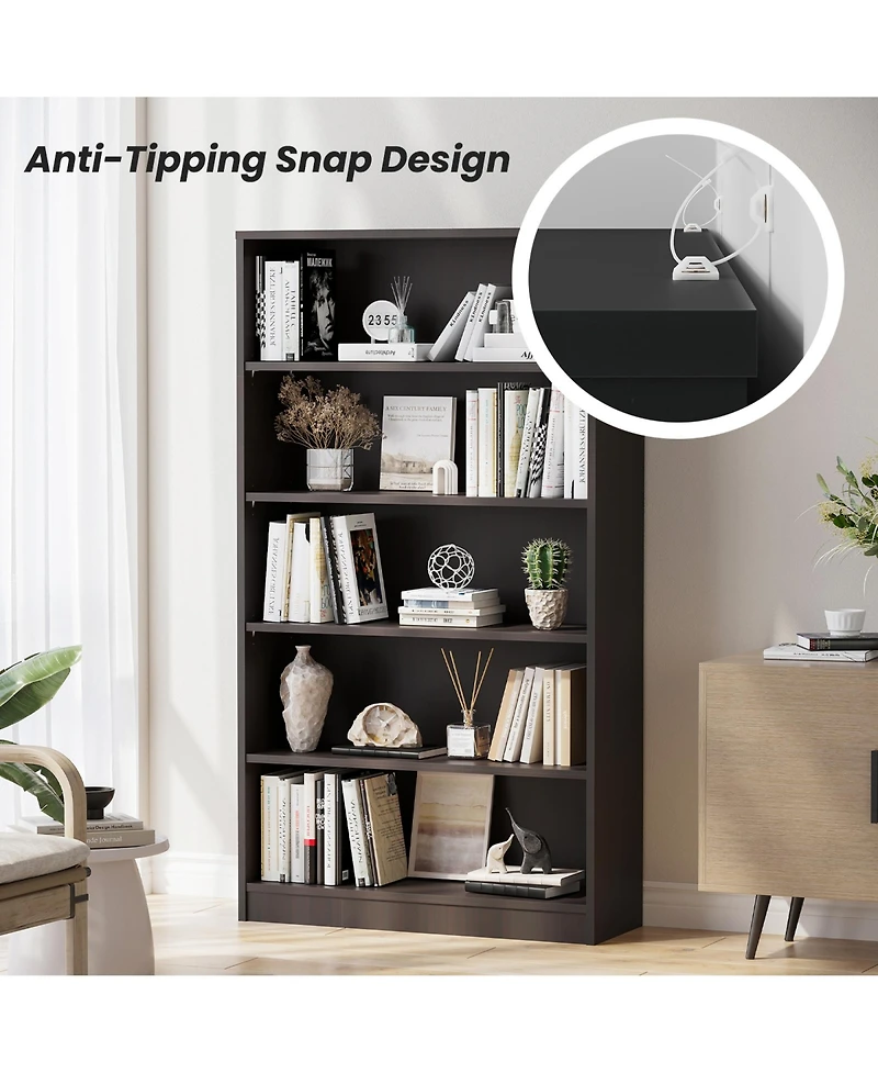 Rainsken 5 Shelf Modern Wood Bookshelf, 60 Inch Tall Display Bookcase with Adjustable Shelf, Book Storage Organizer for Home Office, Study Room