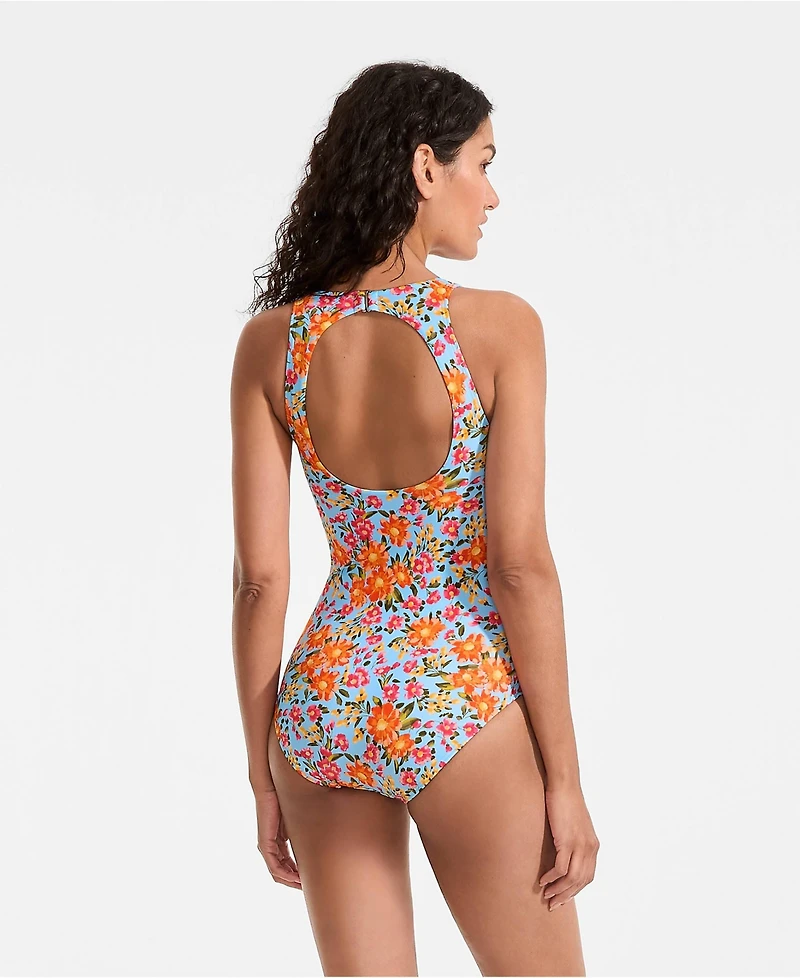 Lands' End Women's Long Tugless High Neck Portrait Back One Piece Swimsuit