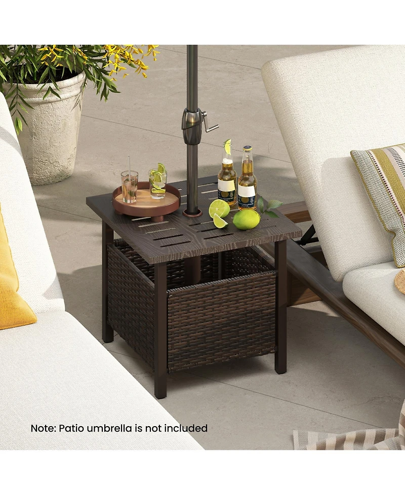 sumyeg Outdoor Pe Wicker Side Table with Umbrella Hole