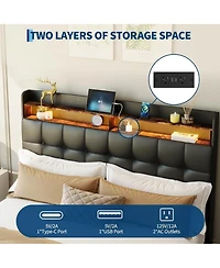 gaomon Queen Size Bed Frame with 2 Storage Drawers, Upholstered Bed Frame Queen with Led Light