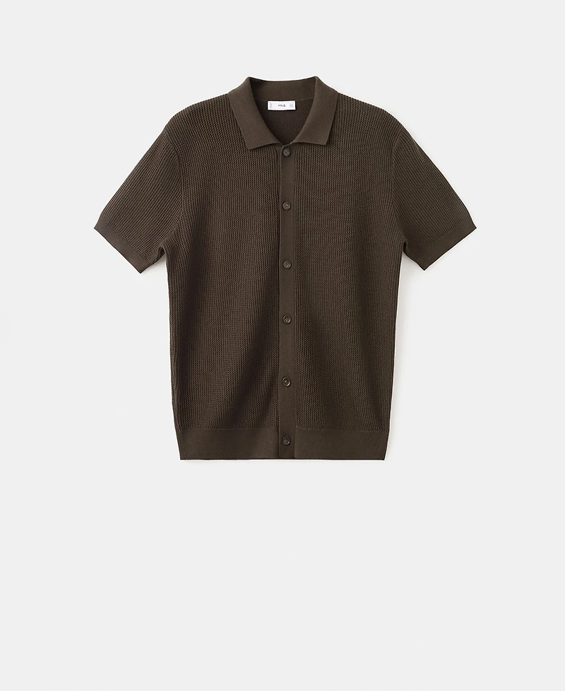 Mango Men's Cotton Structured Knit Buttons Polo Shirt