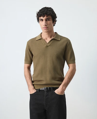 Mango Men's Cotton Knitted Structure Polo Shirt