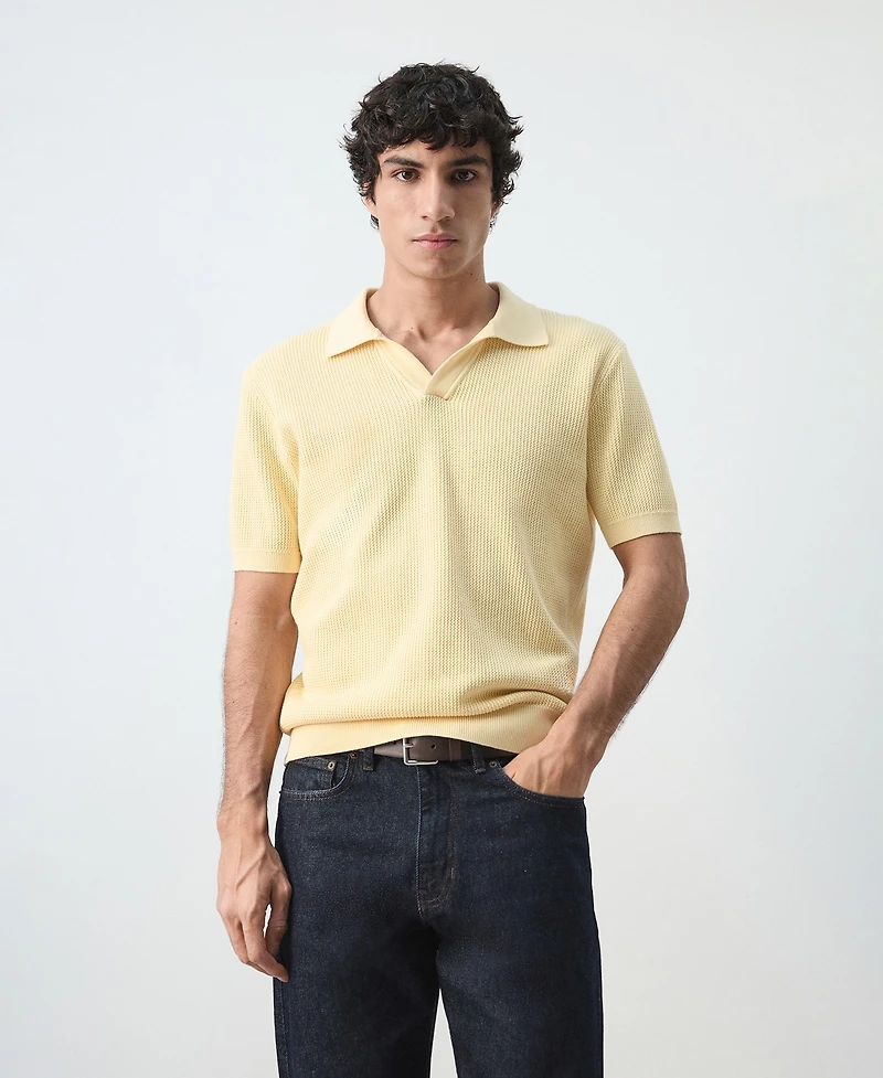 Mango Men's Cotton Knitted Structure Polo Shirt