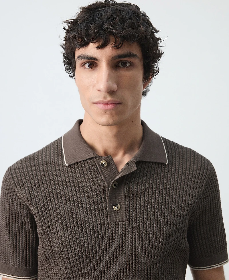 Mango Men's Fine-Knit Herringbone Polo Shirt