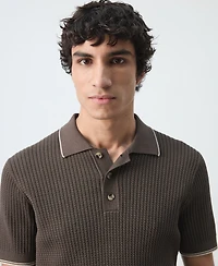 Mango Men's Fine-Knit Herringbone Polo Shirt