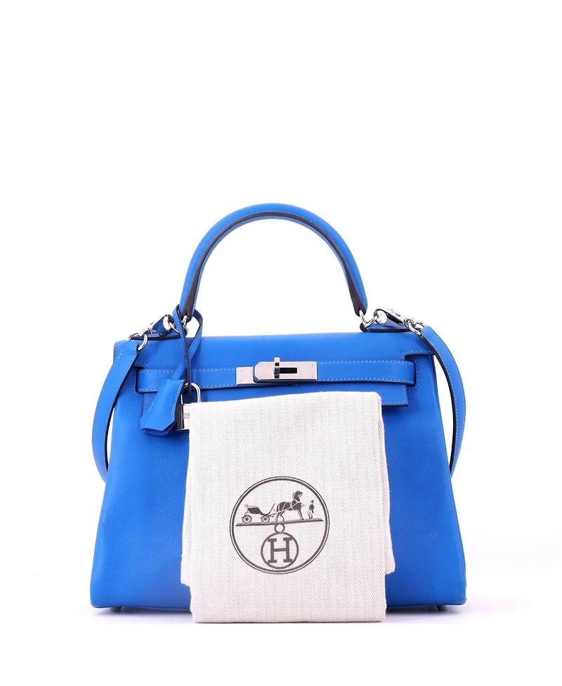 Pre-Owned HERMES Kelly 28 Handbag Evercolor with Palladium Hardware