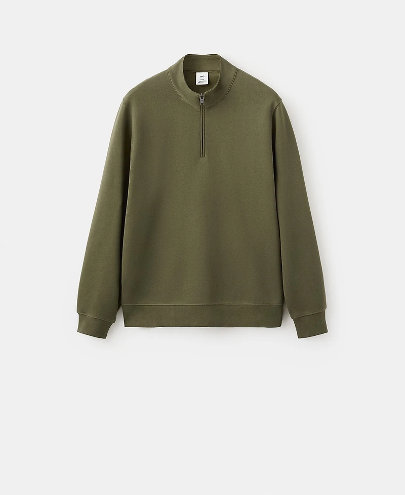 Mango Men's Cotton Zip-Neck Sweatshirt