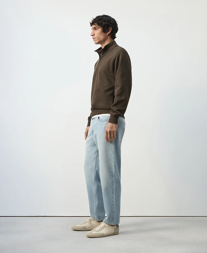 Mango Men's Cotton Zip-Neck Sweatshirt