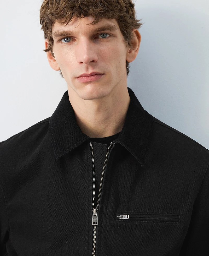 Mango Men's Corduroy Collar Denim Jacket