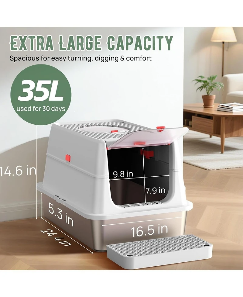 Ltmate Stainless Steel Litter Box with Lid,with Triple Pedal, Non-Sticky