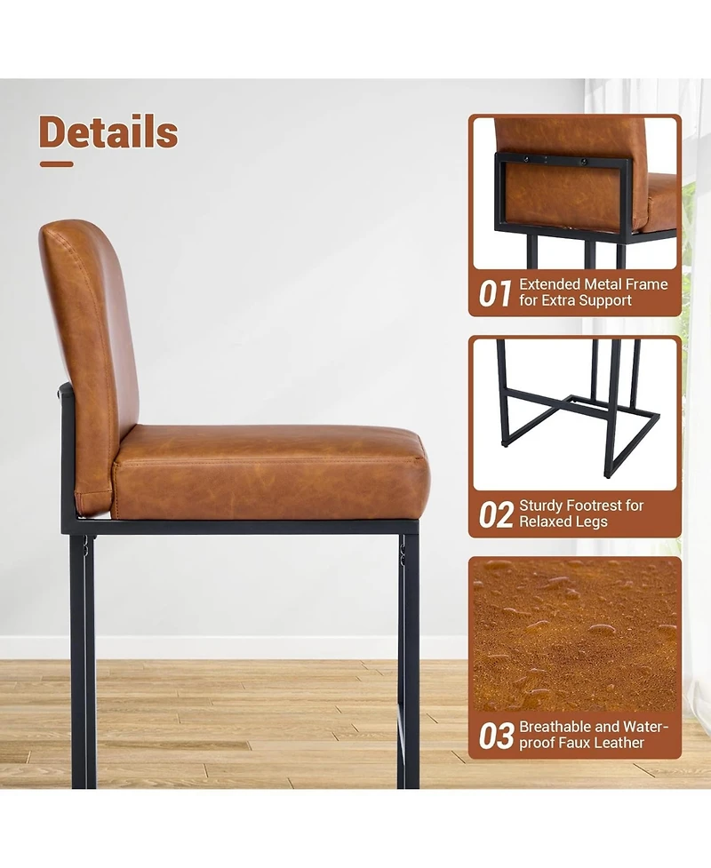 gaomon 24" Counter Height Bar Stool with Back, Pu Leather Upholstered Metal Frame