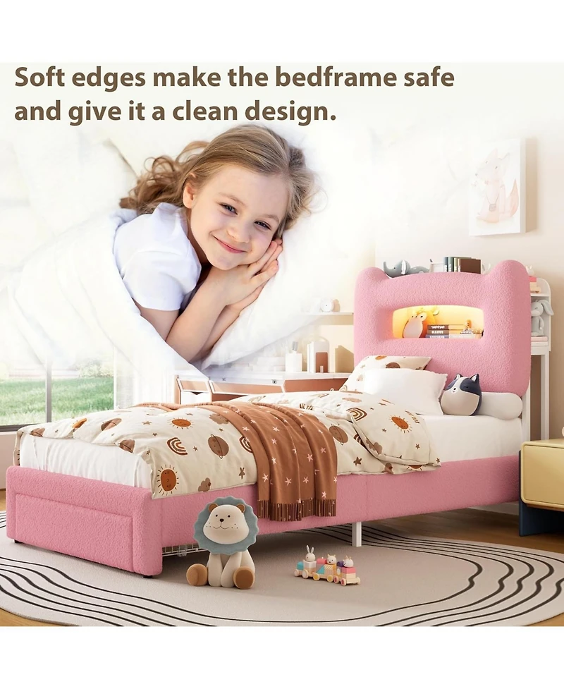 gaomon Led Bed Frame with 2-Tier Storage Headboard, Upholstered Platform Charging Station and Drawer, Metal Support