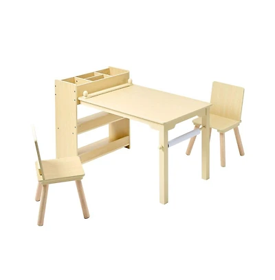 Slickblue Kids Art Table and Chair Set with 3-Tier Storage Cabinet