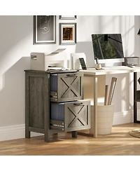 Rainsken 2 Drawer Vertical File Cabinet, Rustic Farmhouse Filing Cabinet with Barn Doors for A4/Letter Size, Printer Stand with Storage for Office