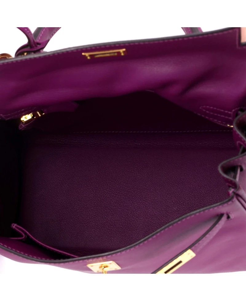 Pre-Owned HERMES Kelly 25 Handbag Purple Swift with Gold Hardware