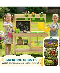 Qaba Wooden Kids Mud Kitchen with Kitchenware and Garden Tools