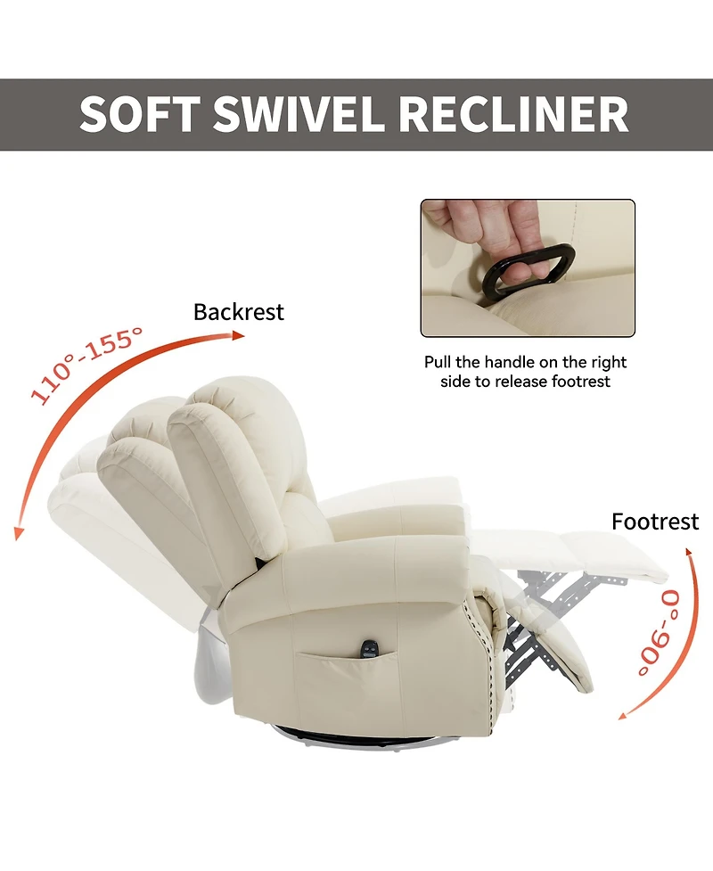 Sumyeg Recliner Chair with Heat Massage Manual Rocker and Swivel Fabric