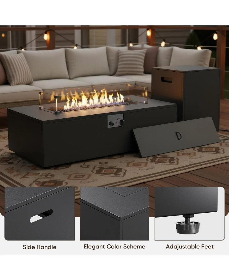 Gymojoy 2-Piece Outdoor Fire Table Set 42.9 Inch Rectangle Gas Firepit with Tank Cover