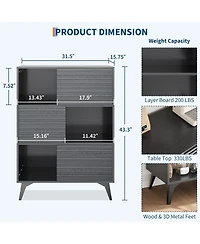 gaomon 31" Fluted Sliding Door Sideboard,Modern Wooden Storage Cabinet with Metal Base