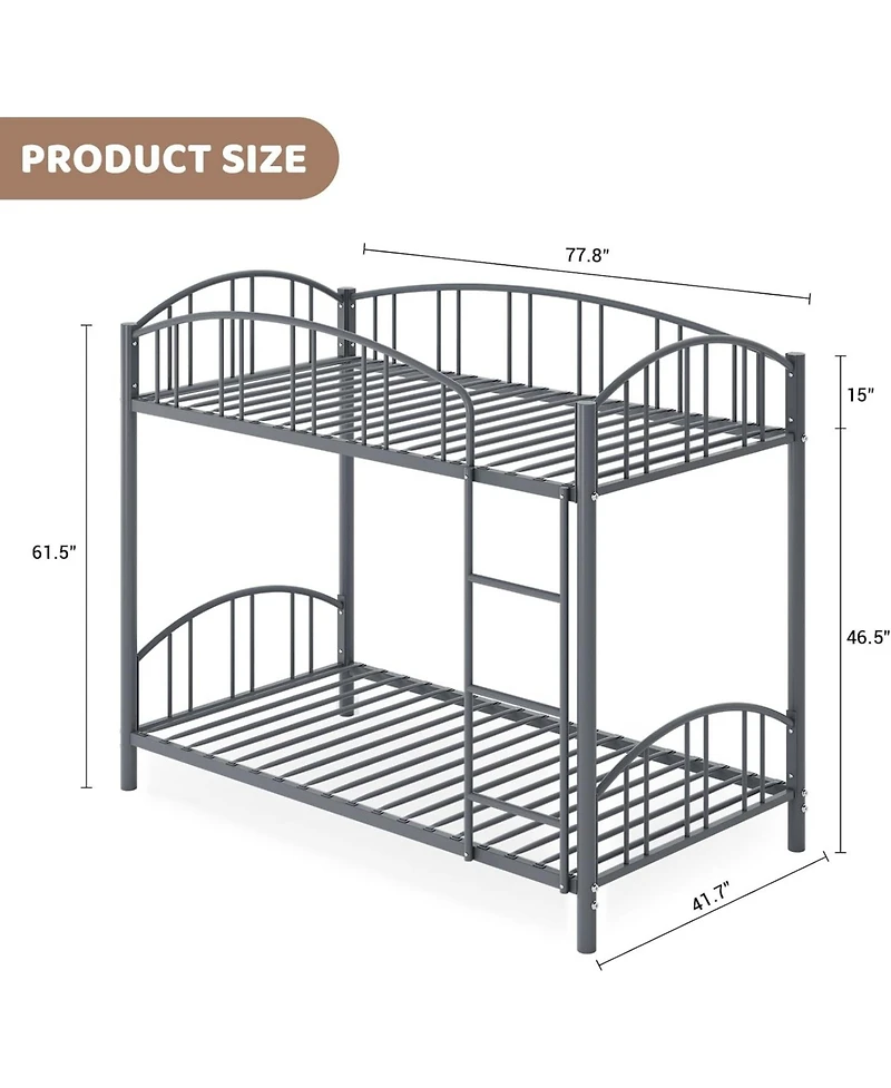 gaomon Metal Bunk Bed Twin Over Twin, Heavy Duty Bunkbeds Frame with Arched Guardrail and Safety Ladder