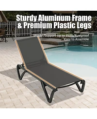 Clihome Lounge Chairs Set, Aluminum Adjustable Outdoor Chaise with Wheels, 2 Poolside Chairs,1 Side Table, Textilene