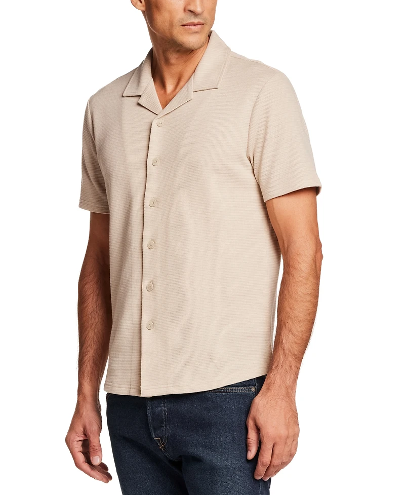 Weatherproof Vintage Men's Short-Sleeve Variegated Microstripe Coatfront Knit Shirt