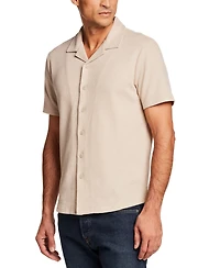 Weatherproof Vintage Men's Short-Sleeve Variegated Microstripe Coatfront Knit Shirt