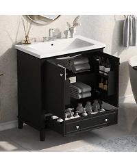 Sillysis 30 Bathroom Vanity with Ceramic Sink, Solid Wood Frame, Multi-Functional Cabinet & Drawer Storage for Modern Bathrooms