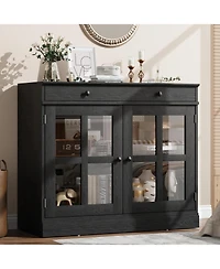 gaomon Modern Buffet Cabinet, Sideboard Storage with Glass Doors, Adjustable Shelf Large Drawer Cabinet
