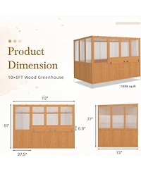 Aecojoy 6x10 Ft Wood Greenhouse for Outdoors, Heavy Duty Lean-to Walk-in Greenhouse with Polycarbonate Panels
