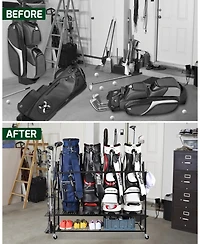 Heavy-Duty 4-Bag Golf Stand with Accessory Storage & Club Rack for Garage, Golf Club, Basement