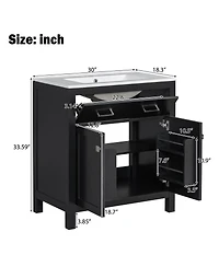 Sillysis 30" Bathroom Vanity with Ceramic Sink, Soft Close Doors & Adjustable Shelf, Modern Storage Cabinet for Small Spaces