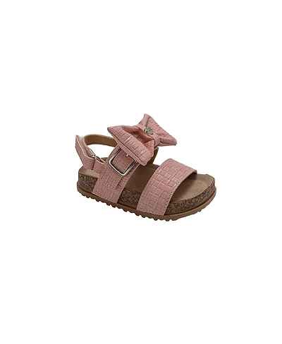 Pixie Bloom Little Girls Sandals – Cute Footbed Sandals and Flat Summer Shoes with Puffy Bow